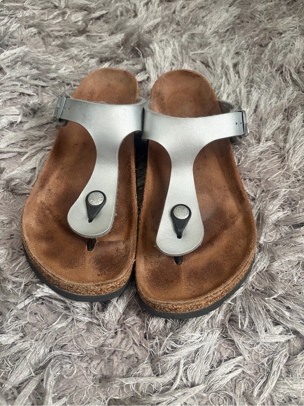 Birkenstock Metallic Silver Gizeh Thong Sandals